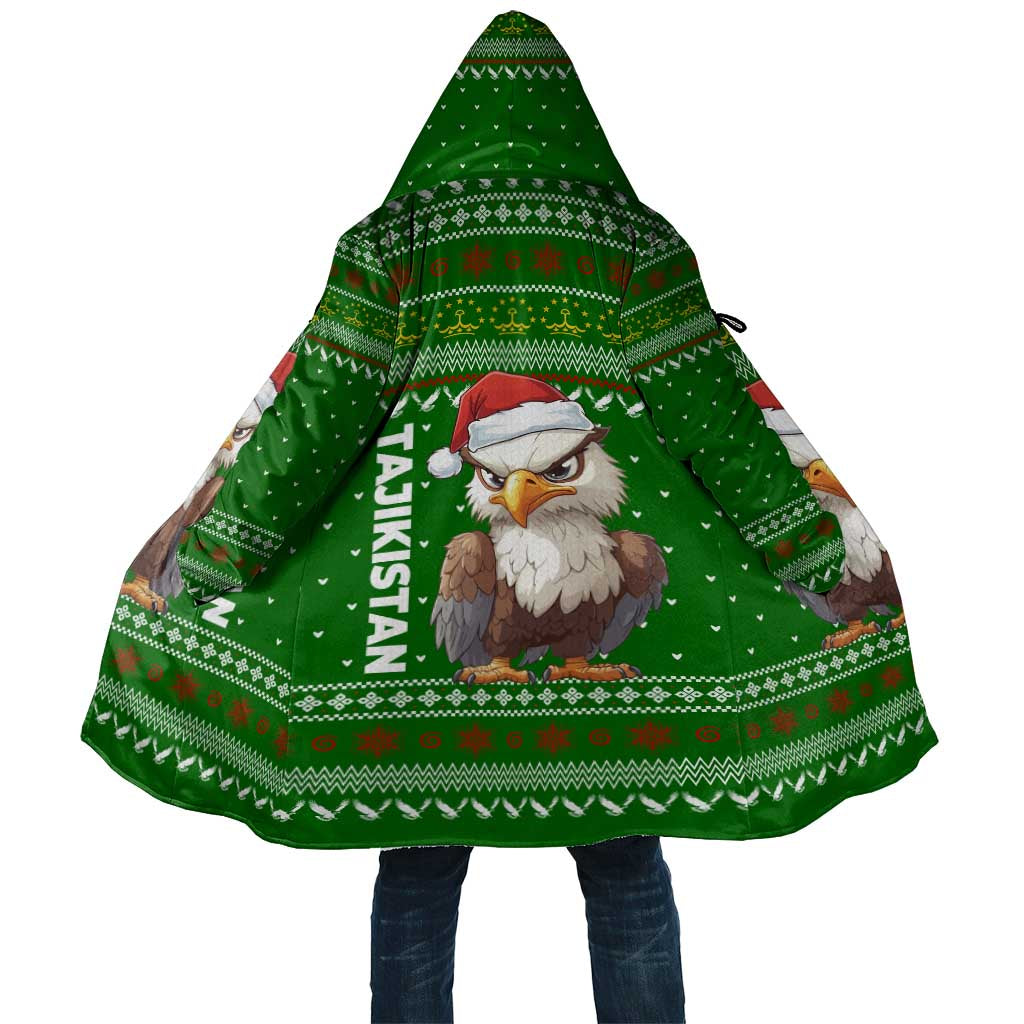 Tajikistan Christmas Cloak with Santa Hat Eagle Green Snowflake Pattern and Holiday Design - Wonder Print Shop