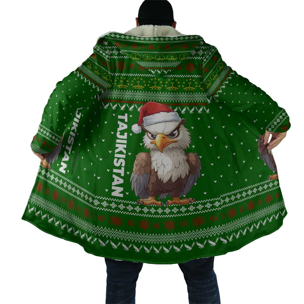 Tajikistan Christmas Cloak with Santa Hat Eagle Green Snowflake Pattern and Holiday Design - Wonder Print Shop