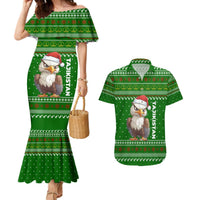 Tajikistan Christmas Couples Matching Mermaid Dress and Hawaiian Shirt with Santa Hat Eagle Green Snowflake Pattern and Holiday Design - Wonder Print Shop