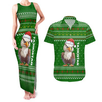 Tajikistan Christmas Couples Matching Tank Maxi Dress and Hawaiian Shirt with Santa Hat Eagle Green Snowflake Pattern and Holiday Design - Wonder Print Shop