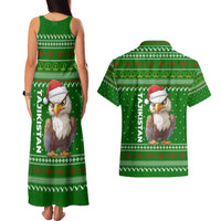 Tajikistan Christmas Couples Matching Tank Maxi Dress and Hawaiian Shirt with Santa Hat Eagle Green Snowflake Pattern and Holiday Design - Wonder Print Shop