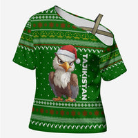 Tajikistan Christmas Cross Shoulder Shirt with Santa Hat Eagle Green Snowflake Pattern and Holiday Design - Wonder Print Shop