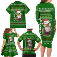 Tajikistan Christmas Family Matching Long Sleeve Bodycon Dress and Hawaiian Shirt with Santa Hat Eagle Green Snowflake Pattern and Holiday Design - Wonder Print Shop