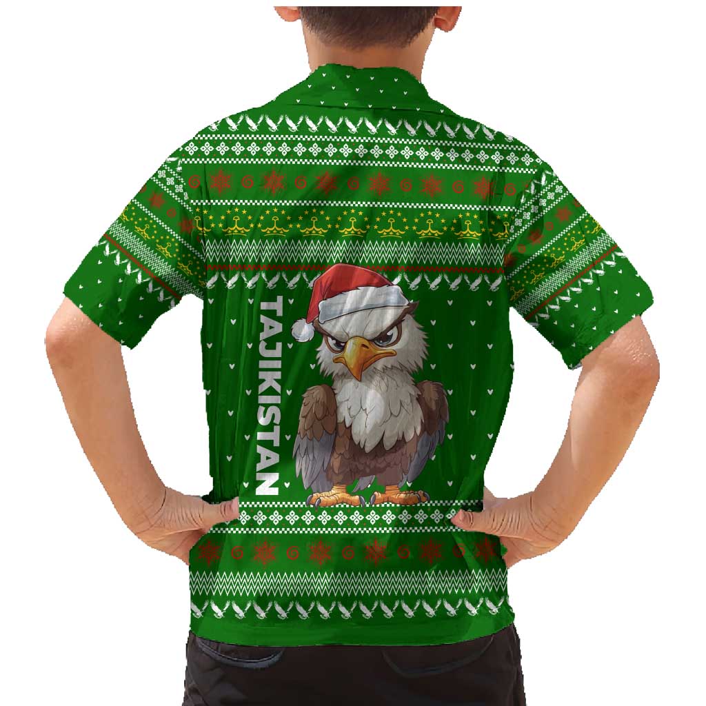 Tajikistan Christmas Family Matching Mermaid Dress and Hawaiian Shirt with Santa Hat Eagle Green Snowflake Pattern and Holiday Design - Wonder Print Shop
