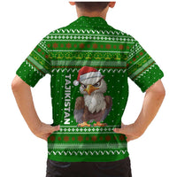 Tajikistan Christmas Family Matching Mermaid Dress and Hawaiian Shirt with Santa Hat Eagle Green Snowflake Pattern and Holiday Design - Wonder Print Shop