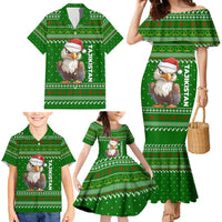 Tajikistan Christmas Family Matching Mermaid Dress and Hawaiian Shirt with Santa Hat Eagle Green Snowflake Pattern and Holiday Design - Wonder Print Shop