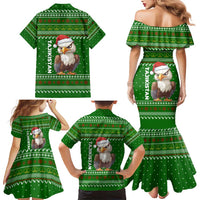 Tajikistan Christmas Family Matching Mermaid Dress and Hawaiian Shirt with Santa Hat Eagle Green Snowflake Pattern and Holiday Design - Wonder Print Shop