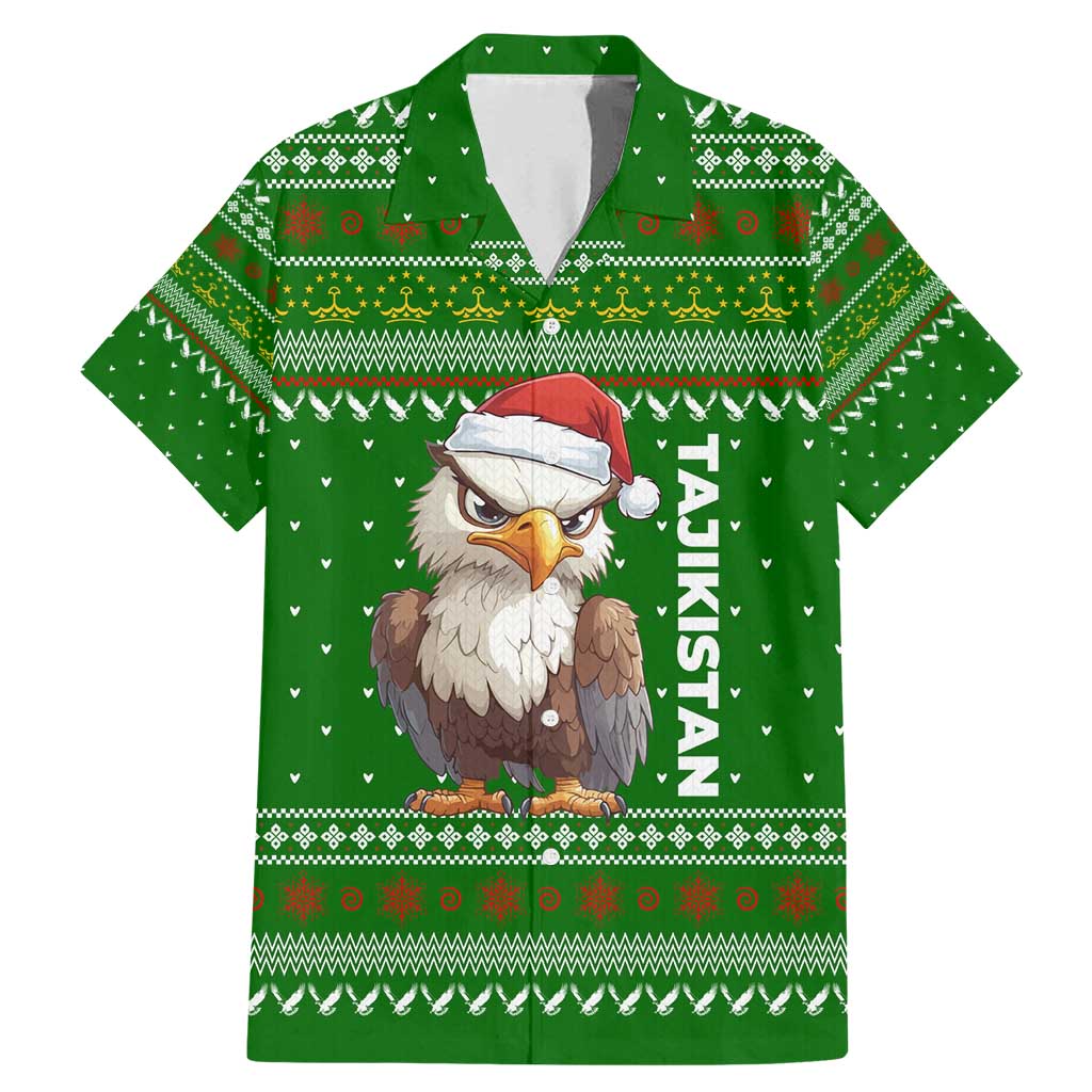 Tajikistan Christmas Family Matching Mermaid Dress and Hawaiian Shirt with Santa Hat Eagle Green Snowflake Pattern and Holiday Design - Wonder Print Shop