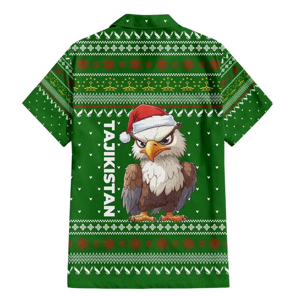 Tajikistan Christmas Family Matching Mermaid Dress and Hawaiian Shirt with Santa Hat Eagle Green Snowflake Pattern and Holiday Design - Wonder Print Shop