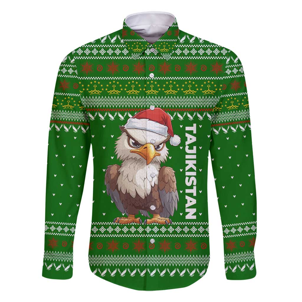 Tajikistan Christmas Family Matching Mermaid Dress and Hawaiian Shirt with Santa Hat Eagle Green Snowflake Pattern and Holiday Design - Wonder Print Shop