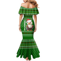 Tajikistan Christmas Family Matching Mermaid Dress and Hawaiian Shirt with Santa Hat Eagle Green Snowflake Pattern and Holiday Design - Wonder Print Shop