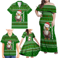 Tajikistan Christmas Family Matching Off Shoulder Maxi Dress and Hawaiian Shirt with Santa Hat Eagle Green Snowflake Pattern and Holiday Design - Wonder Print Shop