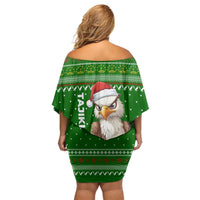 Tajikistan Christmas Family Matching Off Shoulder Short Dress and Hawaiian Shirt with Santa Hat Eagle Green Snowflake Pattern and Holiday Design - Wonder Print Shop