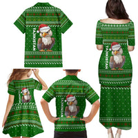Tajikistan Christmas Family Matching Puletasi and Hawaiian Shirt with Santa Hat Eagle Green Snowflake Pattern and Holiday Design - Wonder Print Shop