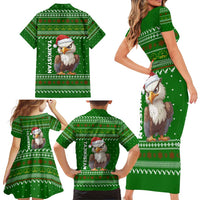 Tajikistan Christmas Family Matching Short Sleeve Bodycon Dress and Hawaiian Shirt with Santa Hat Eagle Green Snowflake Pattern and Holiday Design - Wonder Print Shop