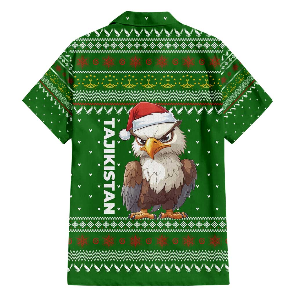 Tajikistan Christmas Family Matching Short Sleeve Bodycon Dress and Hawaiian Shirt with Santa Hat Eagle Green Snowflake Pattern and Holiday Design - Wonder Print Shop