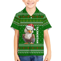 Tajikistan Christmas Family Matching Short Sleeve Bodycon Dress and Hawaiian Shirt with Santa Hat Eagle Green Snowflake Pattern and Holiday Design - Wonder Print Shop