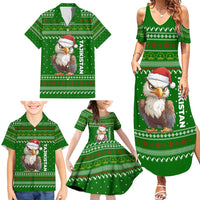 Tajikistan Christmas Family Matching Summer Maxi Dress and Hawaiian Shirt with Santa Hat Eagle Green Snowflake Pattern and Holiday Design - Wonder Print Shop