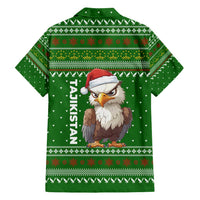 Tajikistan Christmas Family Matching Summer Maxi Dress and Hawaiian Shirt with Santa Hat Eagle Green Snowflake Pattern and Holiday Design - Wonder Print Shop