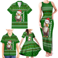 Tajikistan Christmas Family Matching Tank Maxi Dress and Hawaiian Shirt with Santa Hat Eagle Green Snowflake Pattern and Holiday Design - Wonder Print Shop