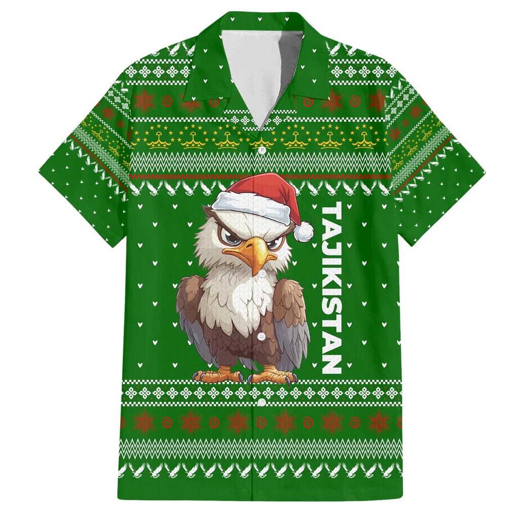 Tajikistan Christmas Family Matching Tank Maxi Dress and Hawaiian Shirt with Santa Hat Eagle Green Snowflake Pattern and Holiday Design - Wonder Print Shop
