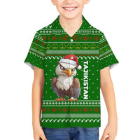 Tajikistan Christmas Family Matching Tank Maxi Dress and Hawaiian Shirt with Santa Hat Eagle Green Snowflake Pattern and Holiday Design - Wonder Print Shop