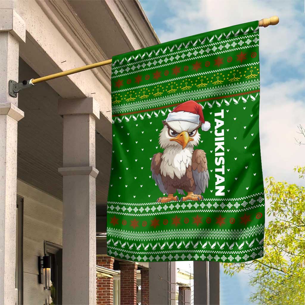 Tajikistan Christmas Garden Flag with Santa Hat Eagle Green Snowflake Pattern and Holiday Design - Wonder Print Shop