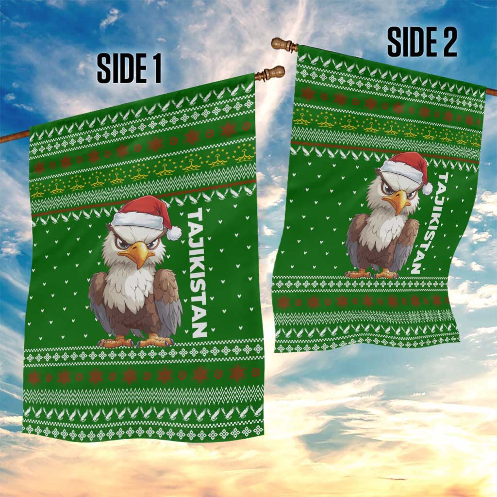 Tajikistan Christmas Garden Flag with Santa Hat Eagle Green Snowflake Pattern and Holiday Design - Wonder Print Shop
