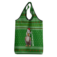 Tajikistan Christmas Grocery Bag with Santa Hat Eagle Green Snowflake Pattern and Holiday Design - Wonder Print Shop