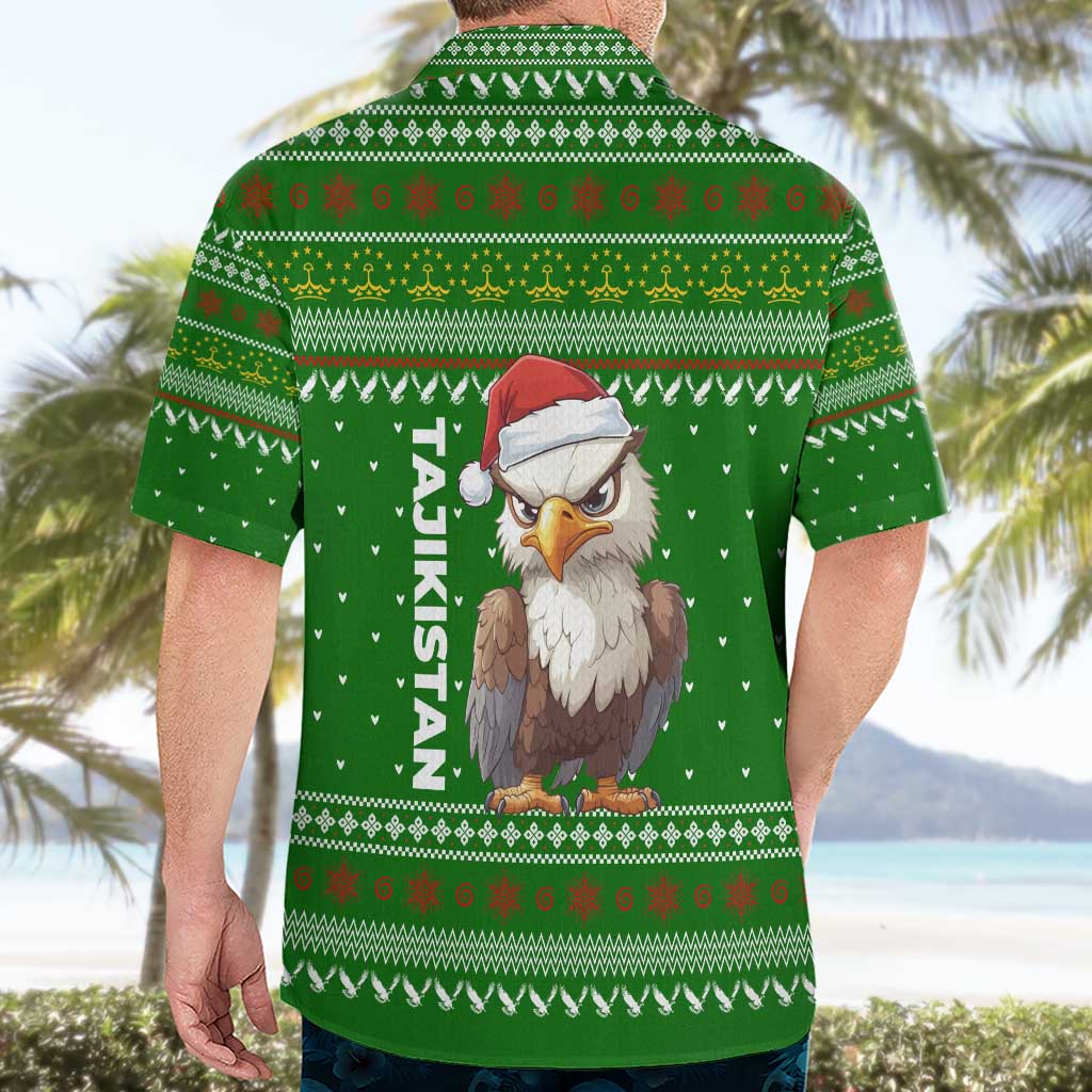 Tajikistan Christmas Hawaiian Shirt with Santa Hat Eagle Green Snowflake Pattern and Holiday Design - Wonder Print Shop
