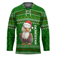 Tajikistan Christmas Hockey Jersey with Santa Hat Eagle Green Snowflake Pattern and Holiday Design - Wonder Print Shop