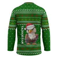 Tajikistan Christmas Hockey Jersey with Santa Hat Eagle Green Snowflake Pattern and Holiday Design - Wonder Print Shop