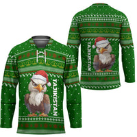 Tajikistan Christmas Hockey Jersey with Santa Hat Eagle Green Snowflake Pattern and Holiday Design - Wonder Print Shop