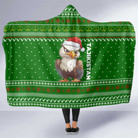 Tajikistan Christmas Hooded Blanket with Santa Hat Eagle Green Snowflake Pattern and Holiday Design - Wonder Print Shop