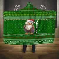 Tajikistan Christmas Hooded Blanket with Santa Hat Eagle Green Snowflake Pattern and Holiday Design - Wonder Print Shop