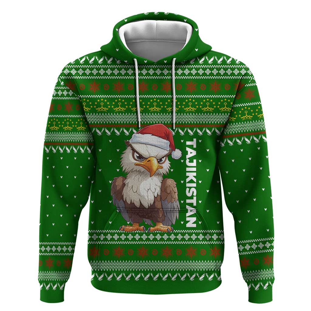 Tajikistan Christmas Hoodie with Santa Hat Eagle Green Snowflake Pattern and Holiday Design - Wonder Print Shop