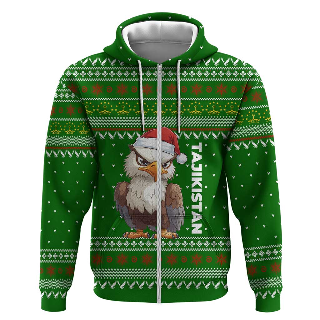 Tajikistan Christmas Hoodie with Santa Hat Eagle Green Snowflake Pattern and Holiday Design - Wonder Print Shop