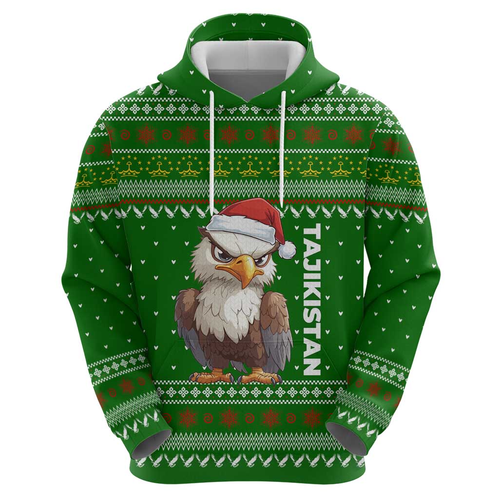 Tajikistan Christmas Hoodie with Santa Hat Eagle Green Snowflake Pattern and Holiday Design - Wonder Print Shop