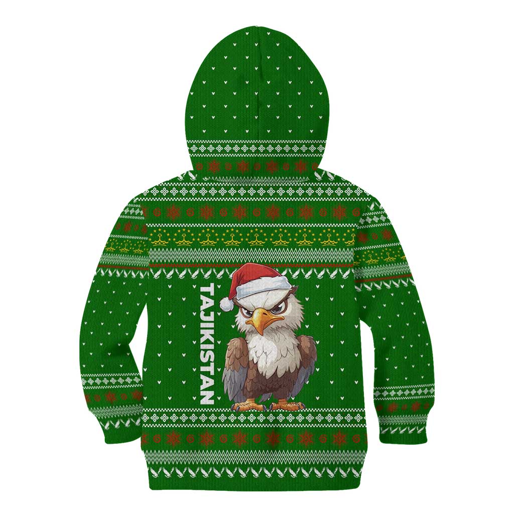 Tajikistan Christmas Kid Hoodie with Santa Hat Eagle Green Snowflake Pattern and Holiday Design - Wonder Print Shop