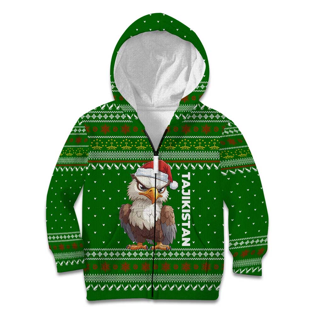 Tajikistan Christmas Kid Hoodie with Santa Hat Eagle Green Snowflake Pattern and Holiday Design - Wonder Print Shop