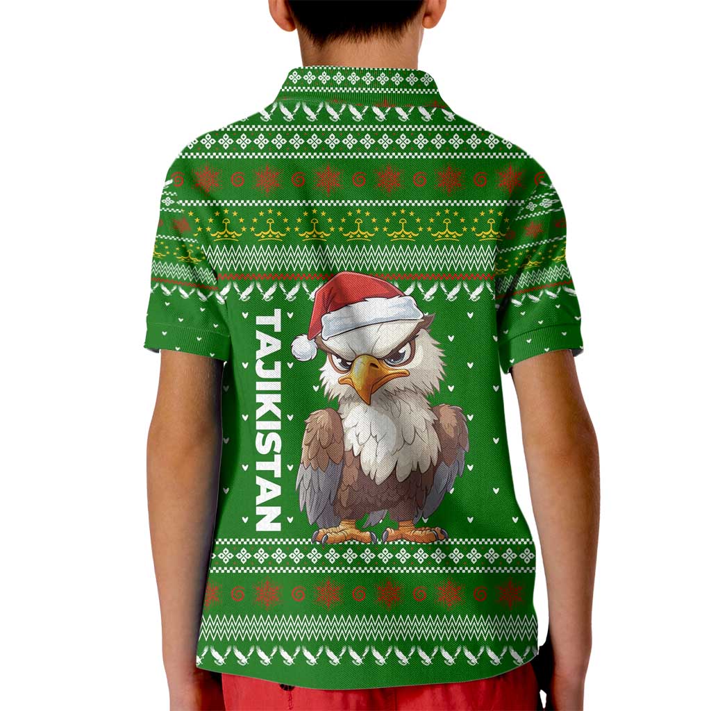 Tajikistan Christmas Kid Polo Shirt with Santa Hat Eagle Green Snowflake Pattern and Holiday Design - Wonder Print Shop