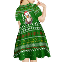 Tajikistan Christmas Kid Short Sleeve Dress with Santa Hat Eagle Green Snowflake Pattern and Holiday Design - Wonder Print Shop