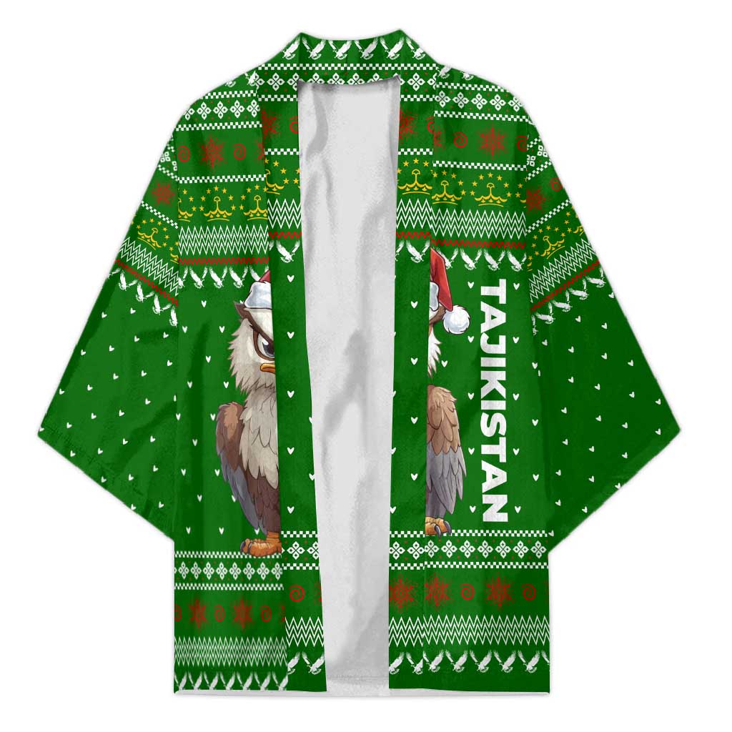 Tajikistan Christmas Kimono with Santa Hat Eagle Green Snowflake Pattern and Holiday Design - Wonder Print Shop