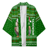 Tajikistan Christmas Kimono with Santa Hat Eagle Green Snowflake Pattern and Holiday Design - Wonder Print Shop