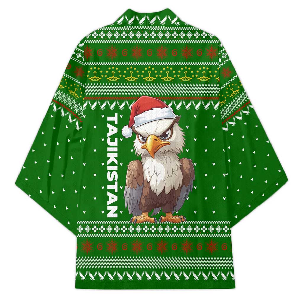 Tajikistan Christmas Kimono with Santa Hat Eagle Green Snowflake Pattern and Holiday Design - Wonder Print Shop
