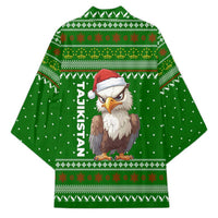 Tajikistan Christmas Kimono with Santa Hat Eagle Green Snowflake Pattern and Holiday Design - Wonder Print Shop