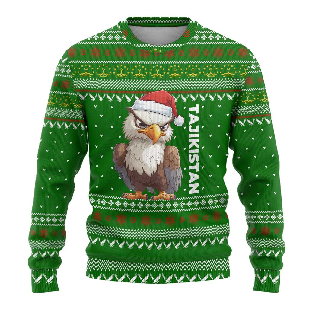 Tajikistan Christmas Ugly Christmas Sweater with Santa Hat Eagle Green Snowflake Pattern and Holiday Design - Wonder Print Shop
