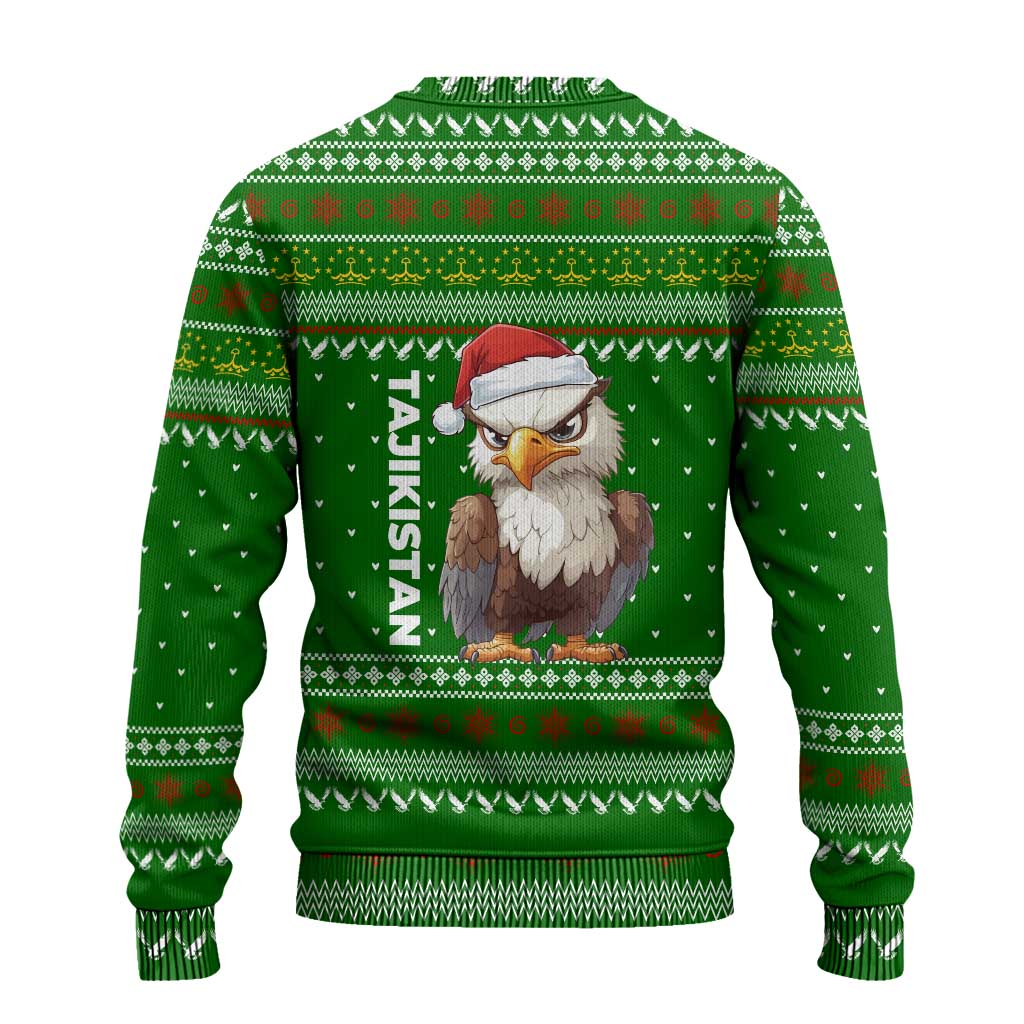 Tajikistan Christmas Ugly Christmas Sweater with Santa Hat Eagle Green Snowflake Pattern and Holiday Design - Wonder Print Shop