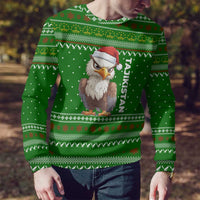 Tajikistan Christmas Ugly Christmas Sweater with Santa Hat Eagle Green Snowflake Pattern and Holiday Design - Wonder Print Shop