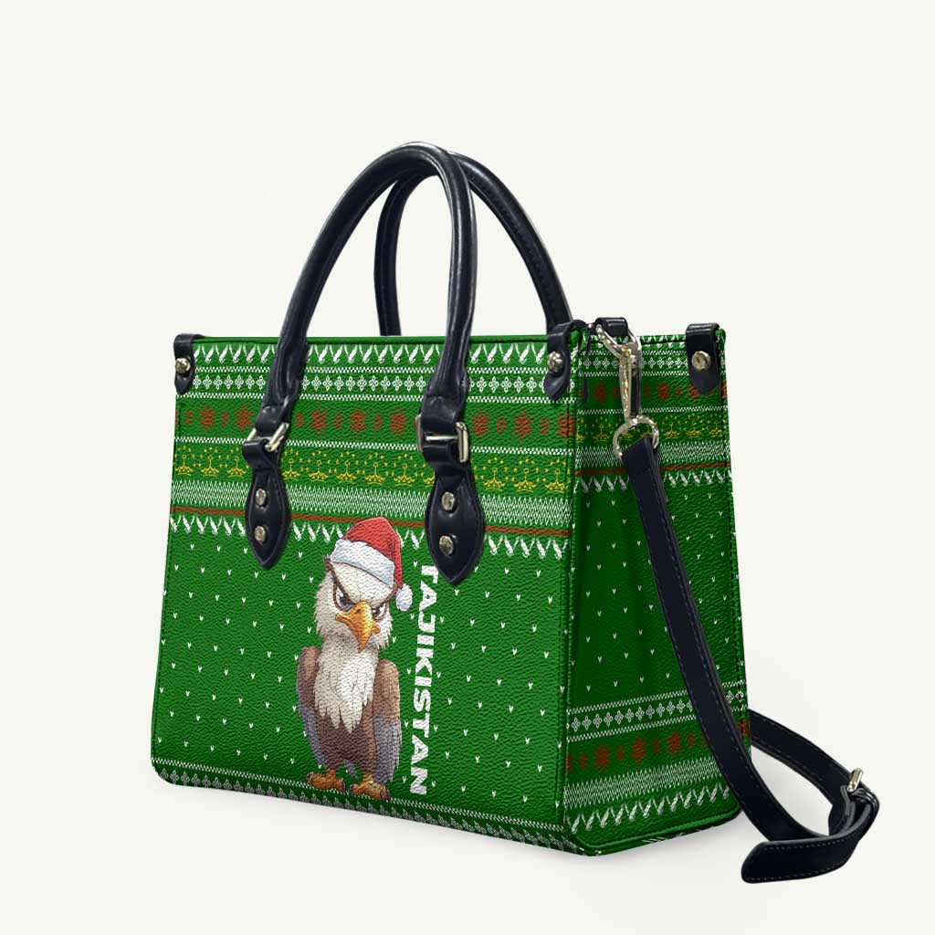 Tajikistan Christmas Leather Bag with Santa Hat Eagle Green Snowflake Pattern and Holiday Design - Wonder Print Shop